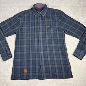 Indian Motorcycle Button Down Shirt Mens Medium Blue Plaid Long Sleeve Moto